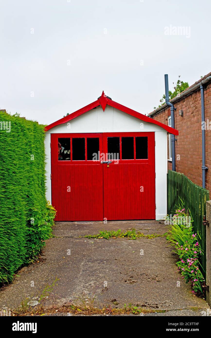 Prefab Garage, Hartburn, Stockton on Tees, Cleveland, England Stock