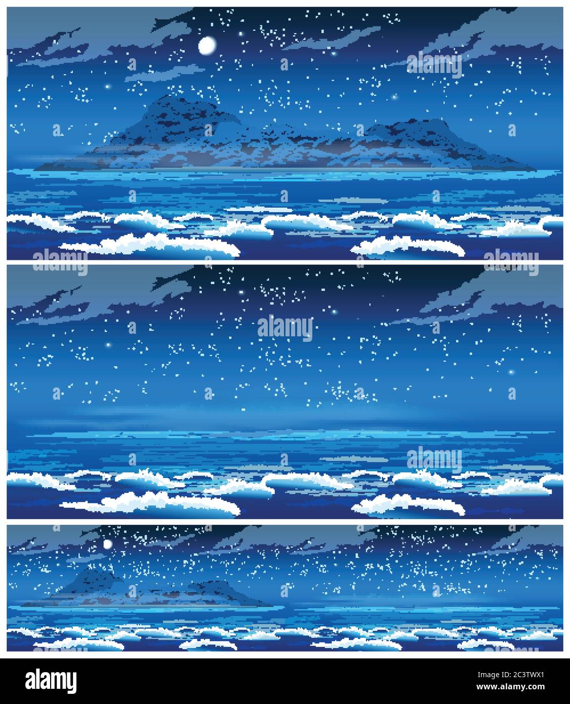 Two seamless horizontal vector illustration of an open sea landscape ...