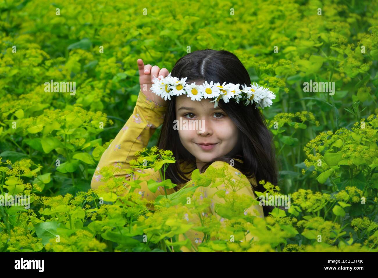 Portrait of cute little girl with wreath Stock Photo - Alamy