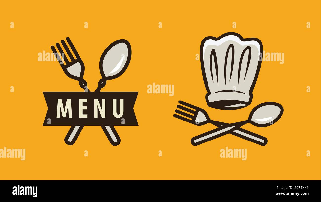 Cuisine, cooking logo or label. Menu design for cafe and restaurant Stock Vector
