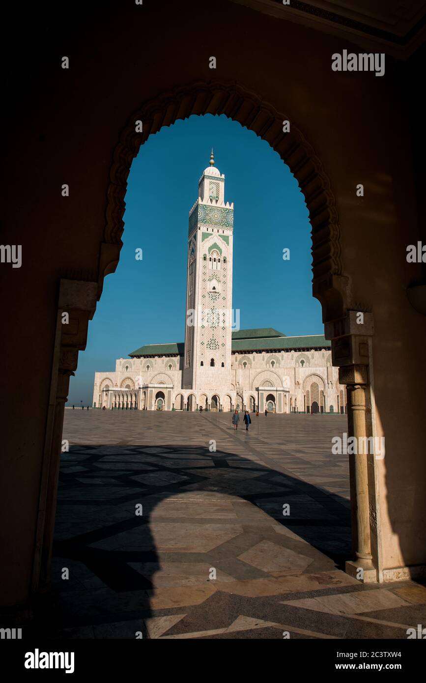 Panoramic view at the Mosque of Hasan II. in Casablanca. Casablanca is the largest city in Morocco. Stock Photo