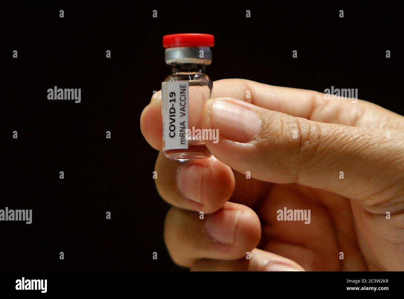 Saraburi, Thailand. 22nd June, 2020. A researcher holds a COVID-19 mRNA vaccine during a news conference at the National Primate Research Center of Chulalongkorn University.Some vaccine candidates are in early stage of development, but 2 candidate vaccines are already in animal evaluation. The mRNA vaccine developed by Chulalongkorn University has proceeded through evaluation in mouse and then in Monkey. Second dose in Monkey is given on June 22, 2020. Credit: SOPA Images Limited/Alamy Live News Stock Photo