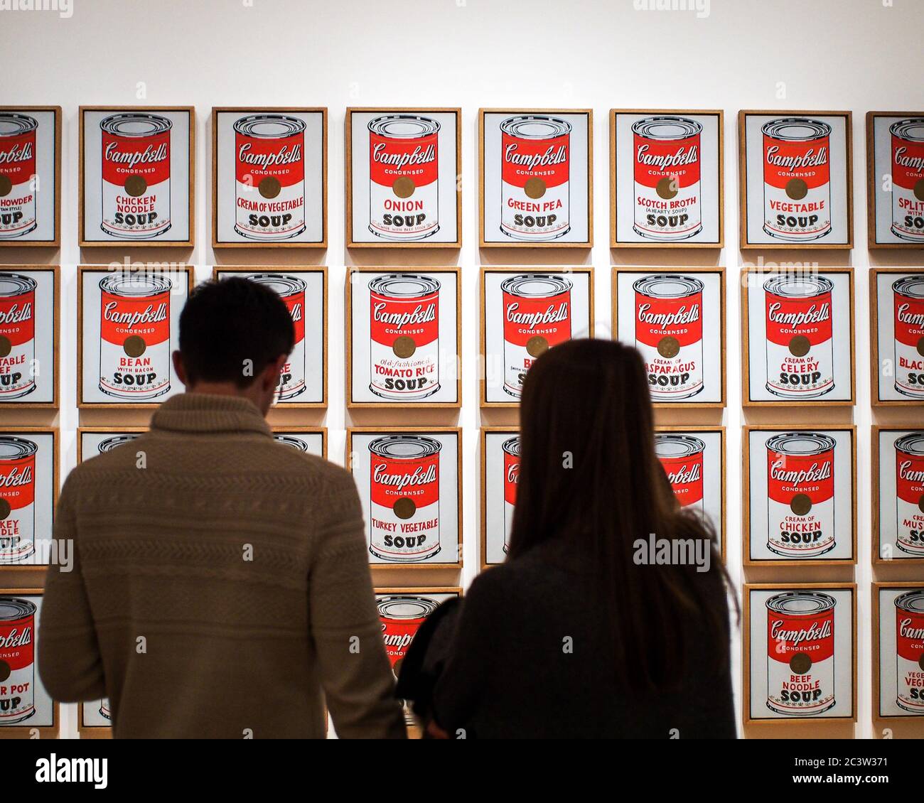 Museum of Modern Art, or MoMA, Manhattan, New York, United States of America - Campbell's Soup Cans, the artwork by Andy Warhol. Famous pop artist. Stock Photo