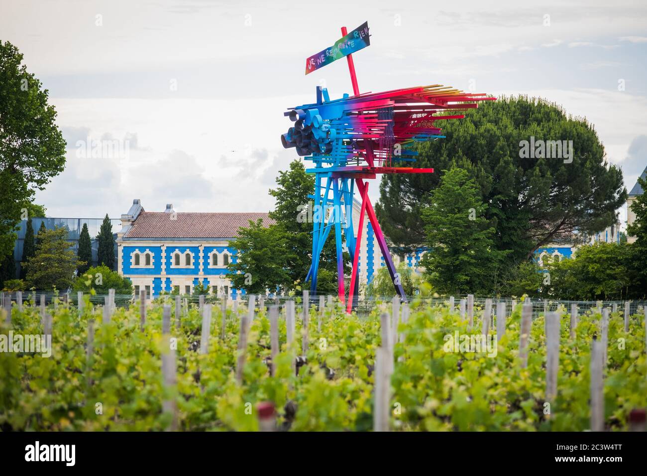 Chateau d’Arsac wine-growing property (south-western France): 'Stilthouse', sculpture by artist Arne Quinze Stock Photo