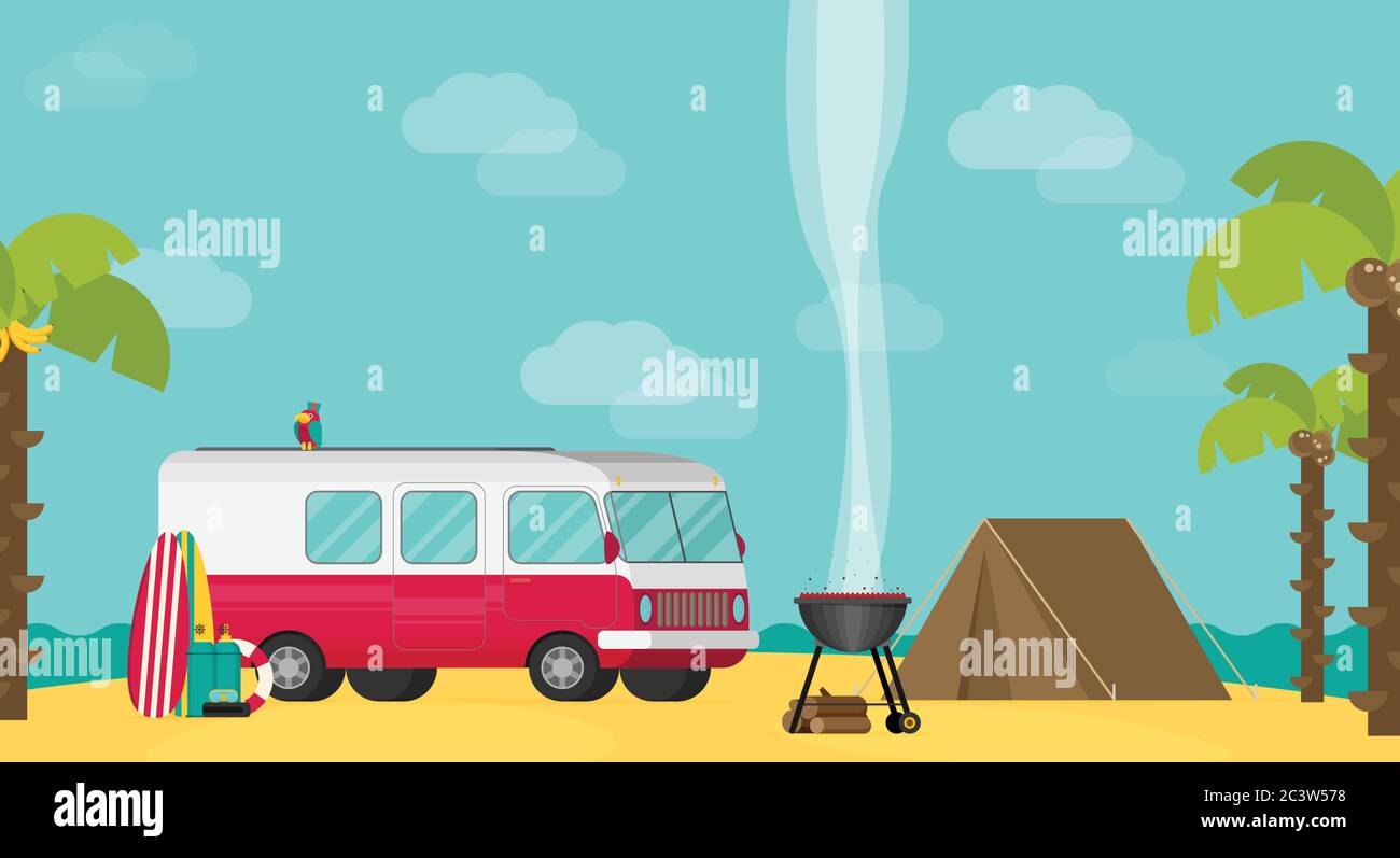 Vector caravan trailer camping in flat style Stock Vector Image & Art ...