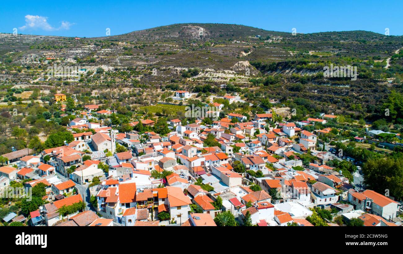Aerial Lania (Laneia) wine village, Limassol, Cyprus. Bird's eye view