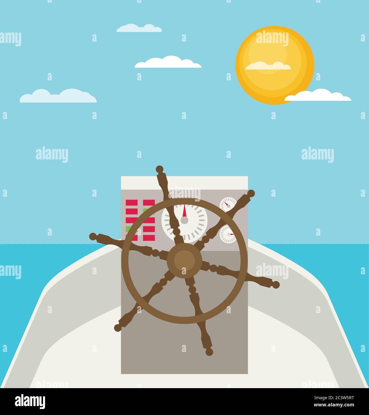 Captain's wheel on boat flat illustration Stock Vector