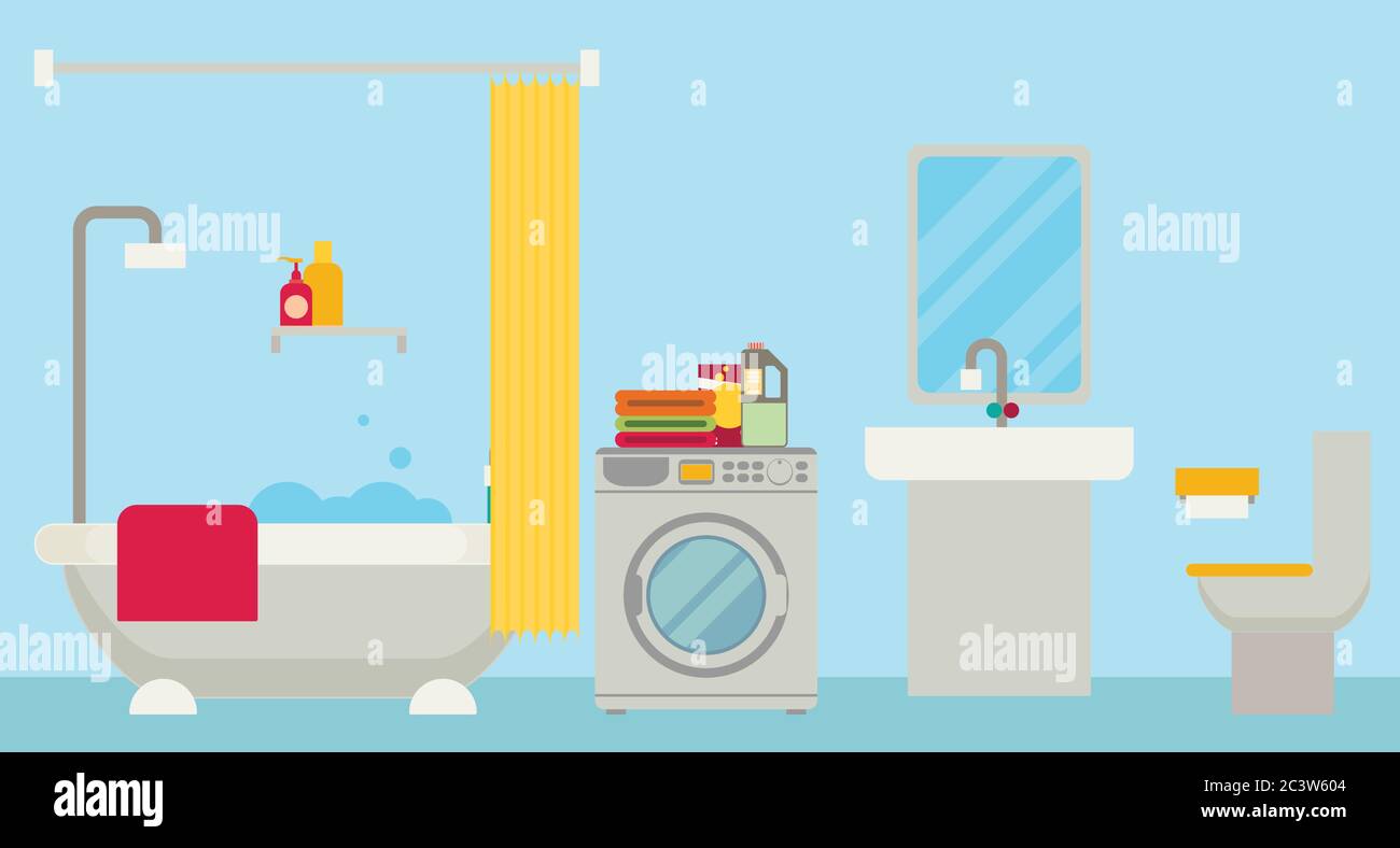 Bathroom with furniture. Flat style vector illustration Stock Vector ...