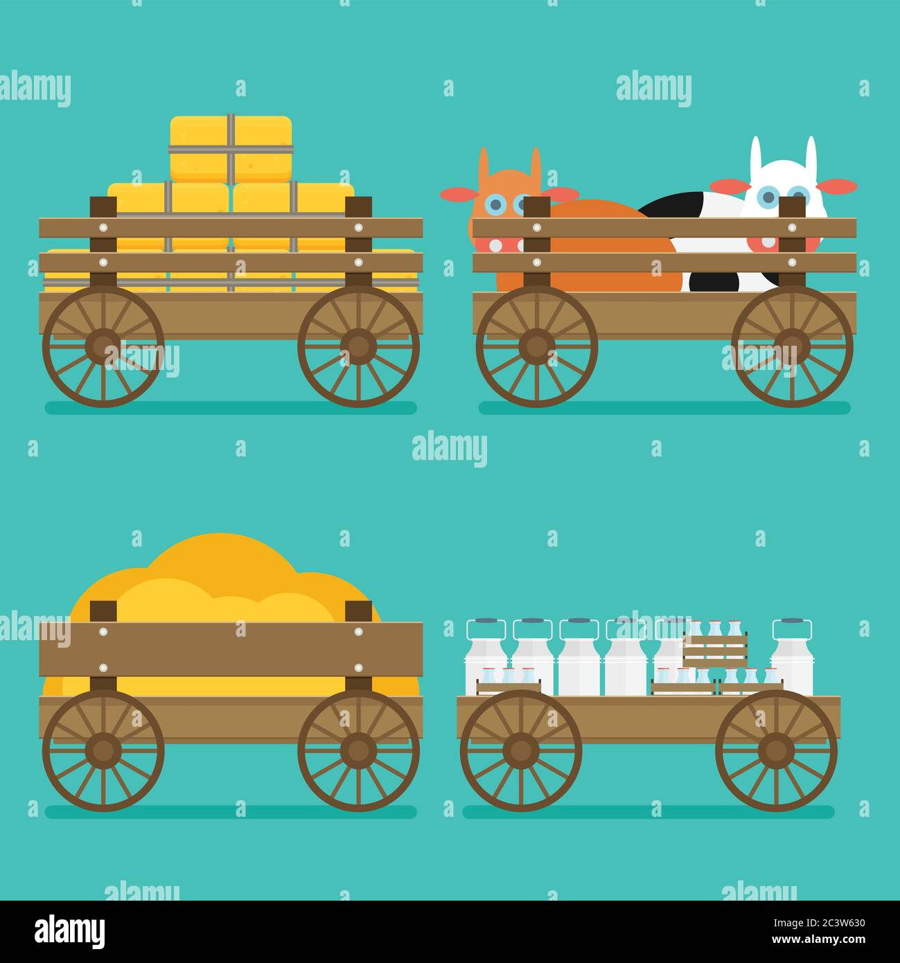 Flat illustration of wooden cart vector set Stock Vector Image & Art ...