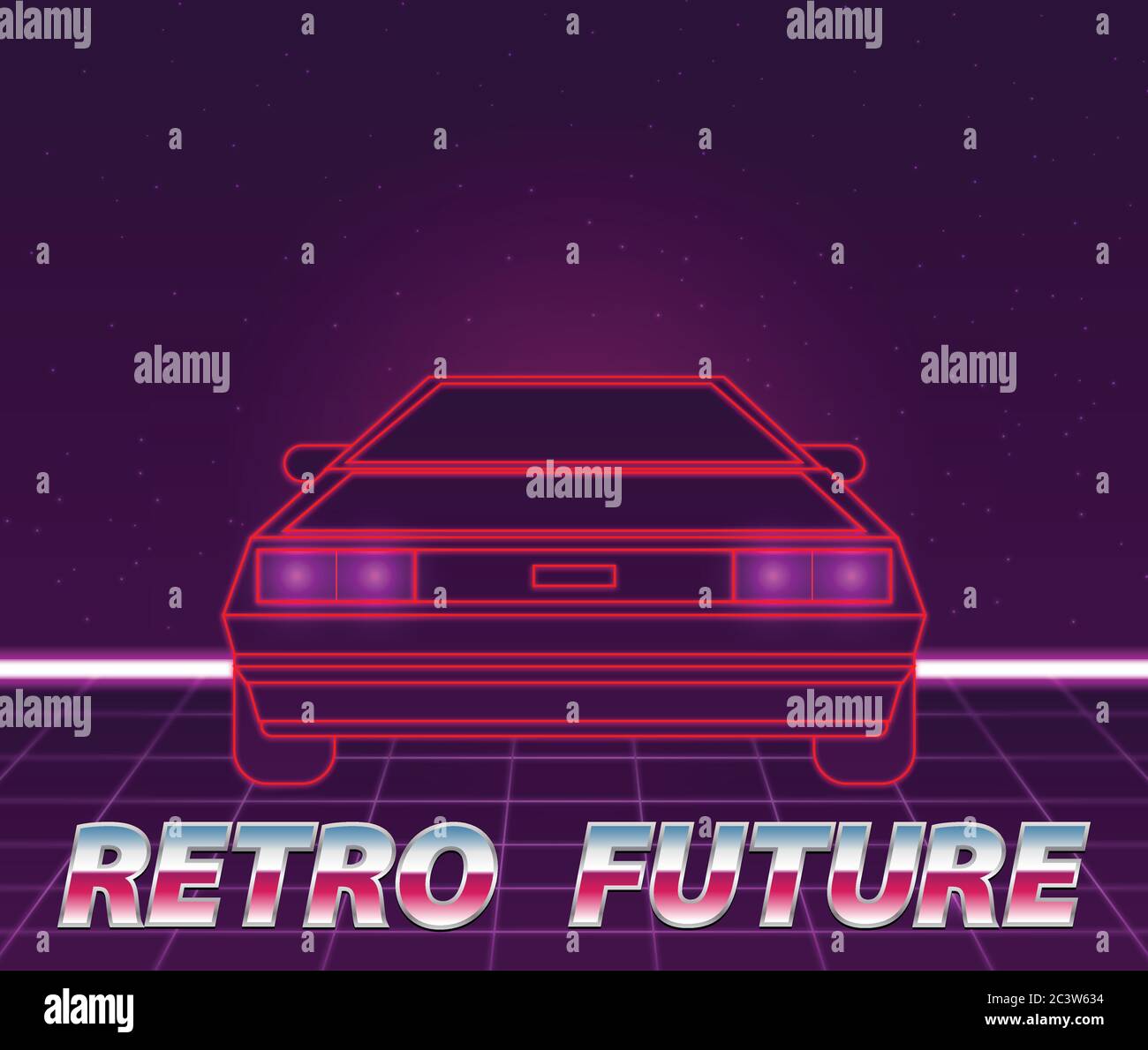 Retro future, 80s style Sci-Fi Background. Futuristic car. Stock Vector
