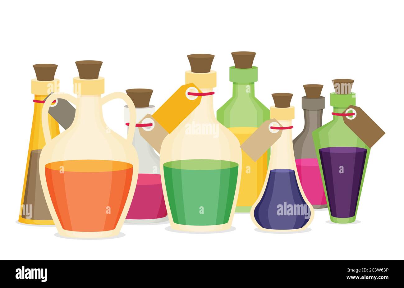 Set of cartoon bottles and potions. Flat vector Stock Vector Image