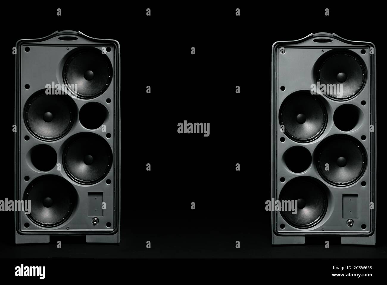 Audio system stereo column on dark background Stock Photo