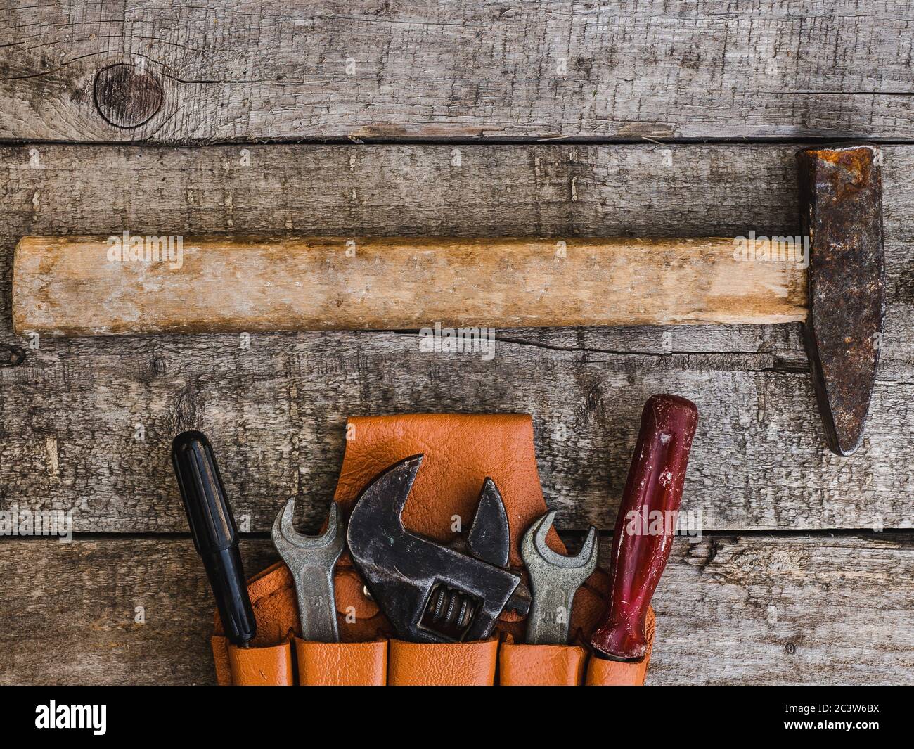 LABOR DAY. Hand tools lying on the table Stock Photo