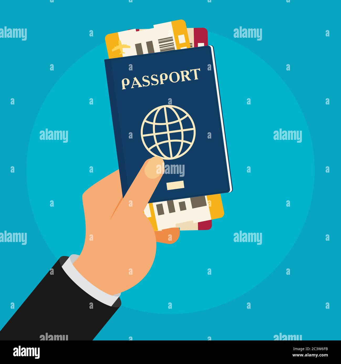Passport with tickets in hand vector illustration isolated on ...