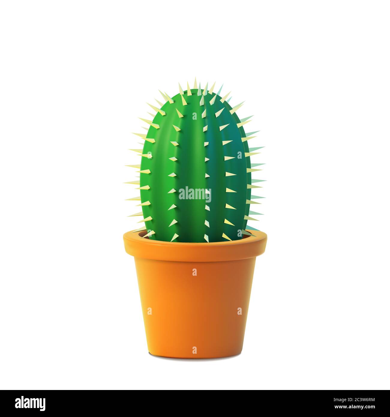 Realistic cactus front view, vector of indoor plant in pot. Stock Vector