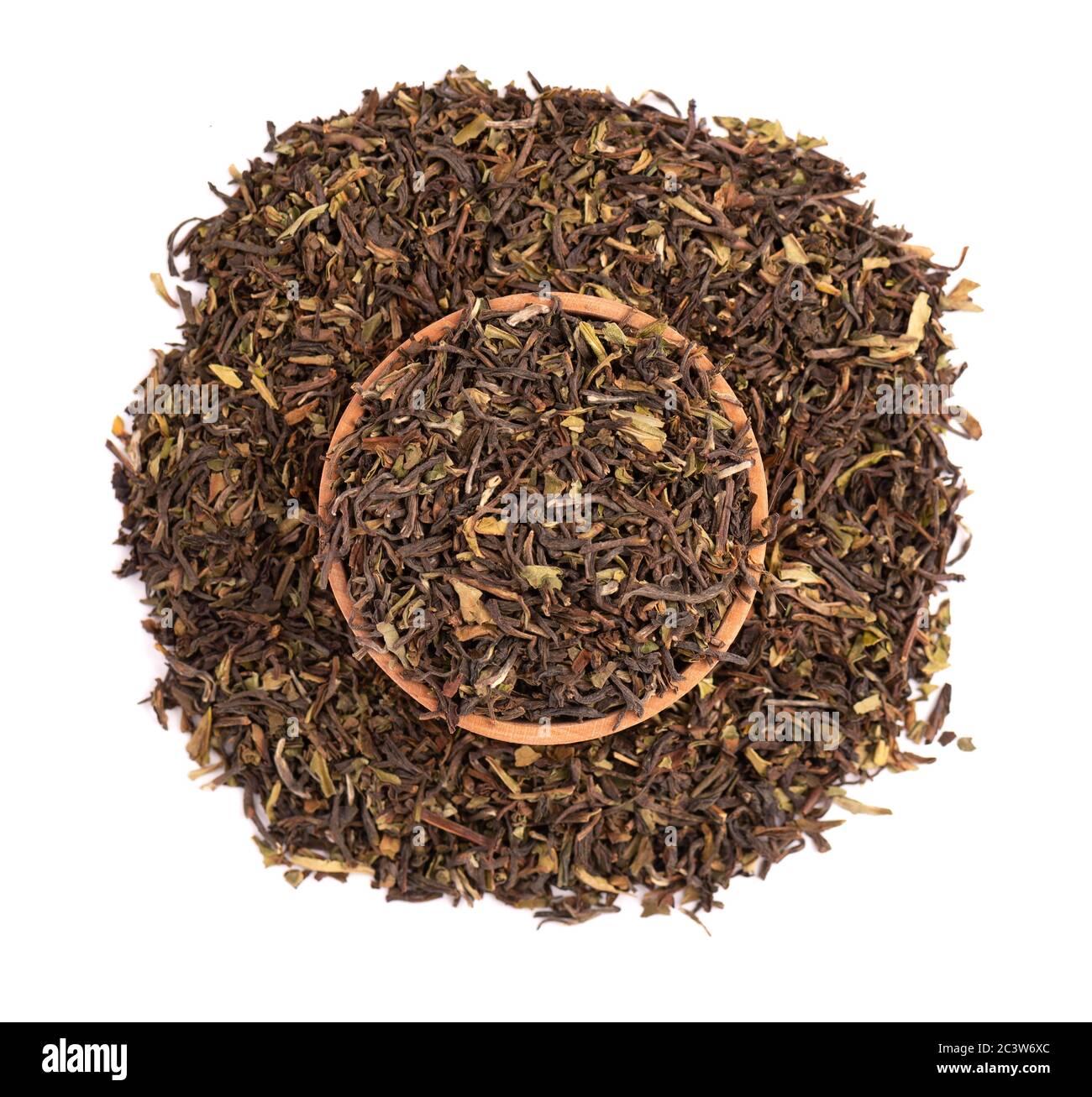 Black tea Darjeeling, isolated on white background. Organic tea. Top