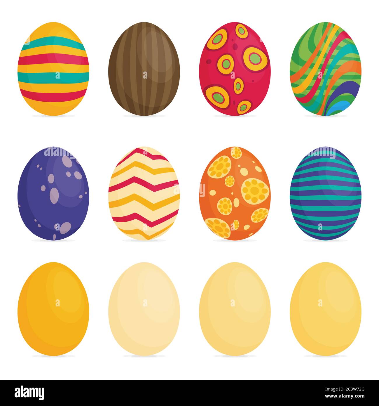 Set of Easter eggs with different texture on a white background Stock Vector