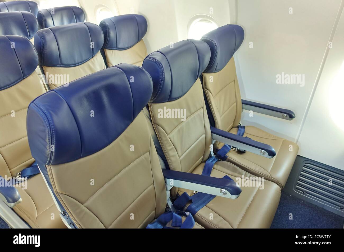 PHILADELPHIA, PA -13 JUN 2020- Interior view of empty seats on an airplane from Southwest Airlines (WN). Stock Photo