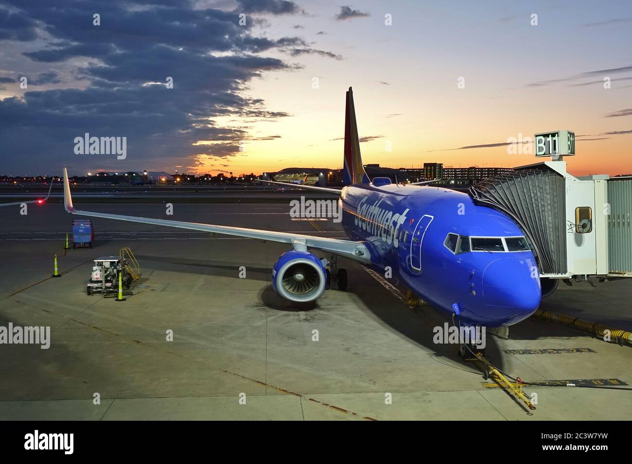 CHICAGO, IL -13 JUN 2020- View of an airplane from Southwest Airlines (WN) at the Chicago Midway International Airport (MDW) located on the South Side Stock Photo