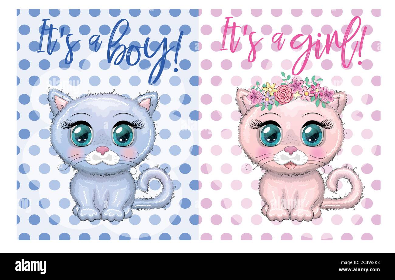 Baby Shower greeting card with Cute Kittens boy and girl Stock Vector ...
