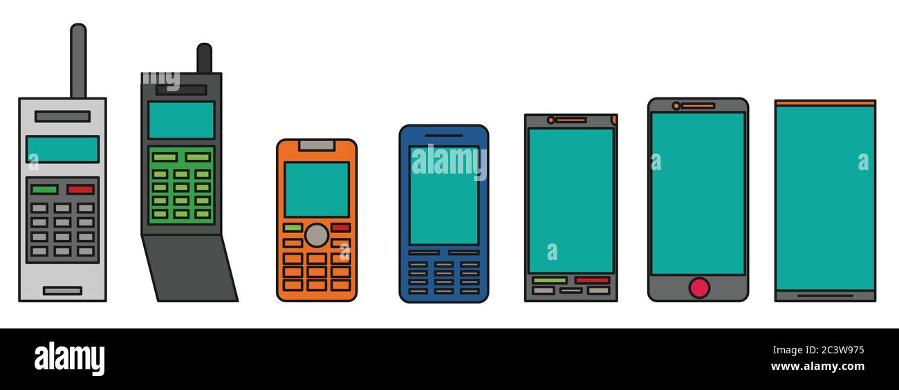 Cell phone evolution illustration. Flat vector. Stock Vector