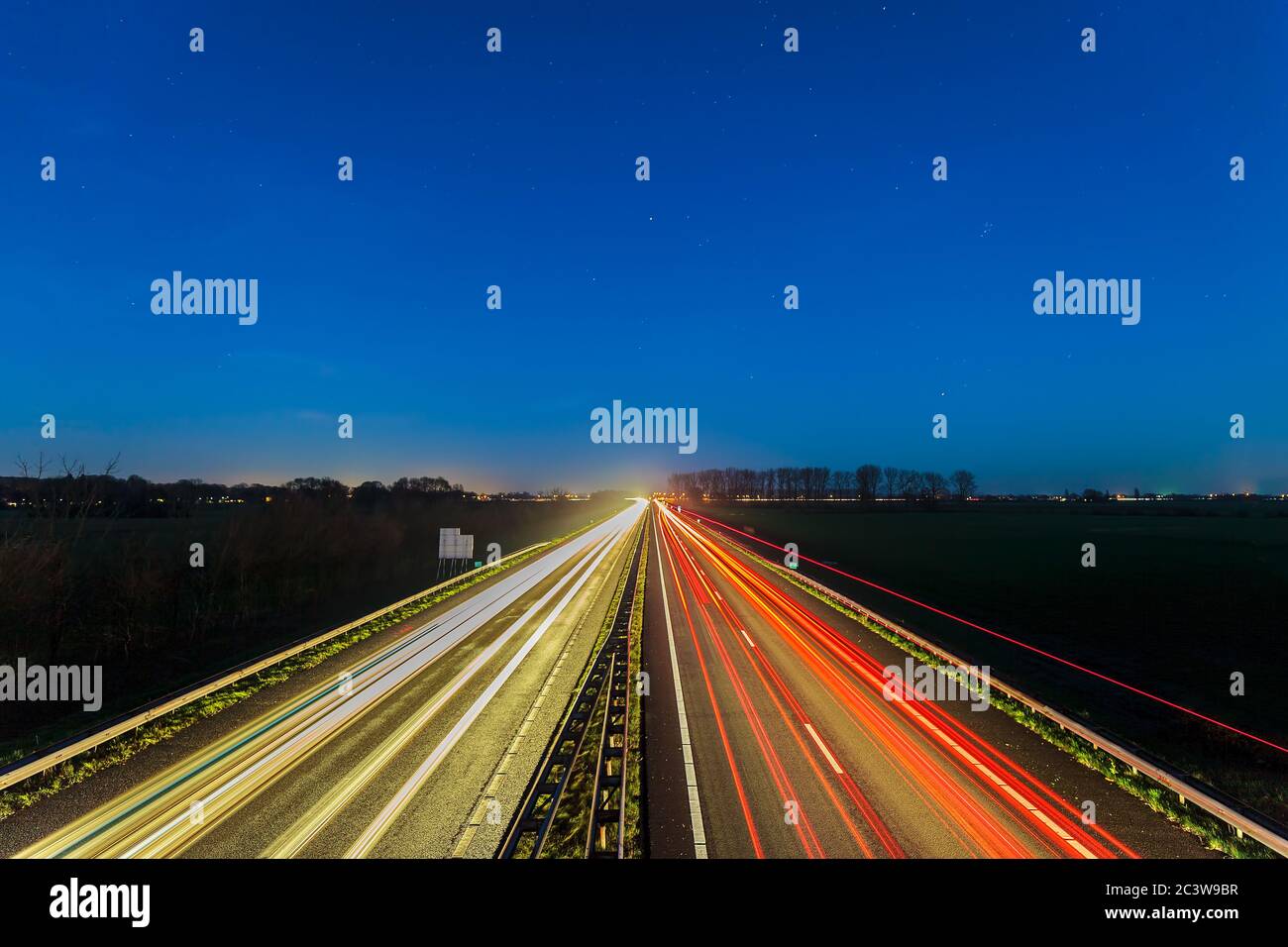 Night view of the highway between the Dutch cities of Arnhem and Doesburg Stock Photo