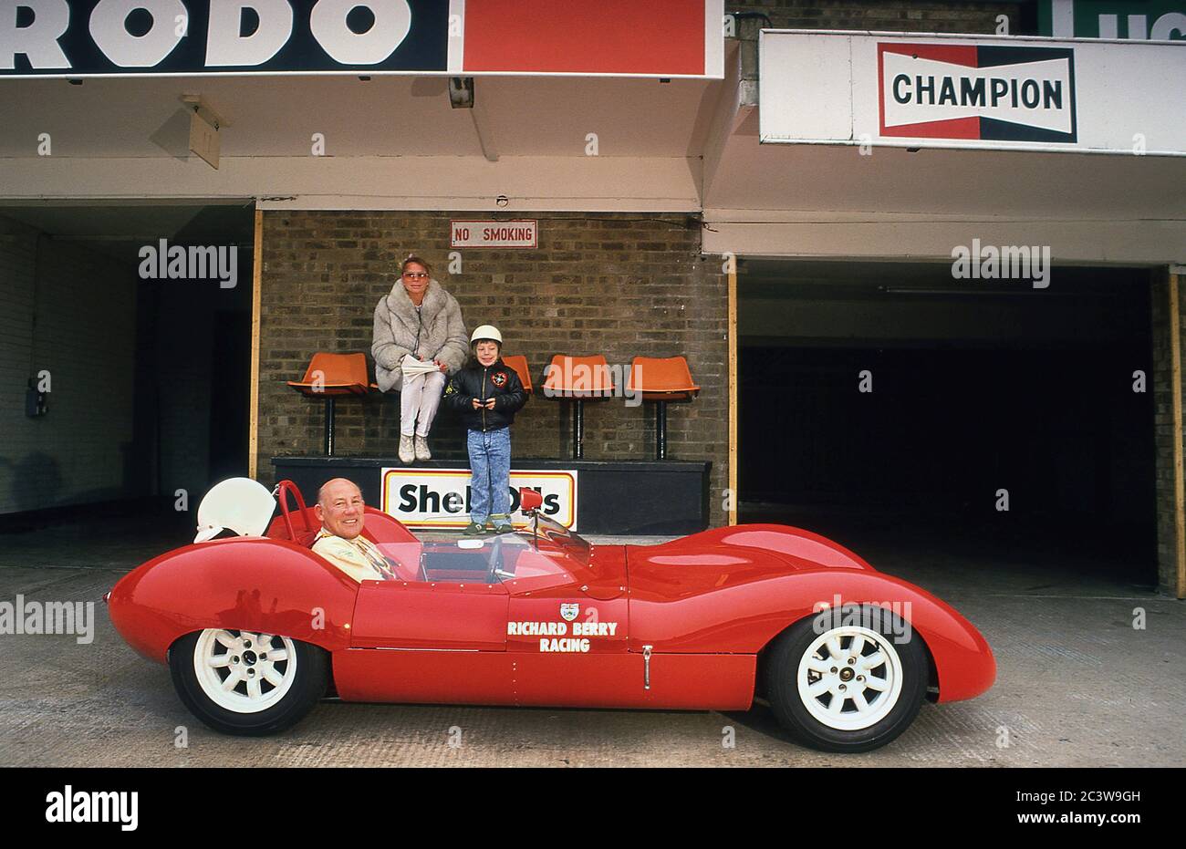 Sir Stirling Moss and family testing his 1962 Widi sports racing car at