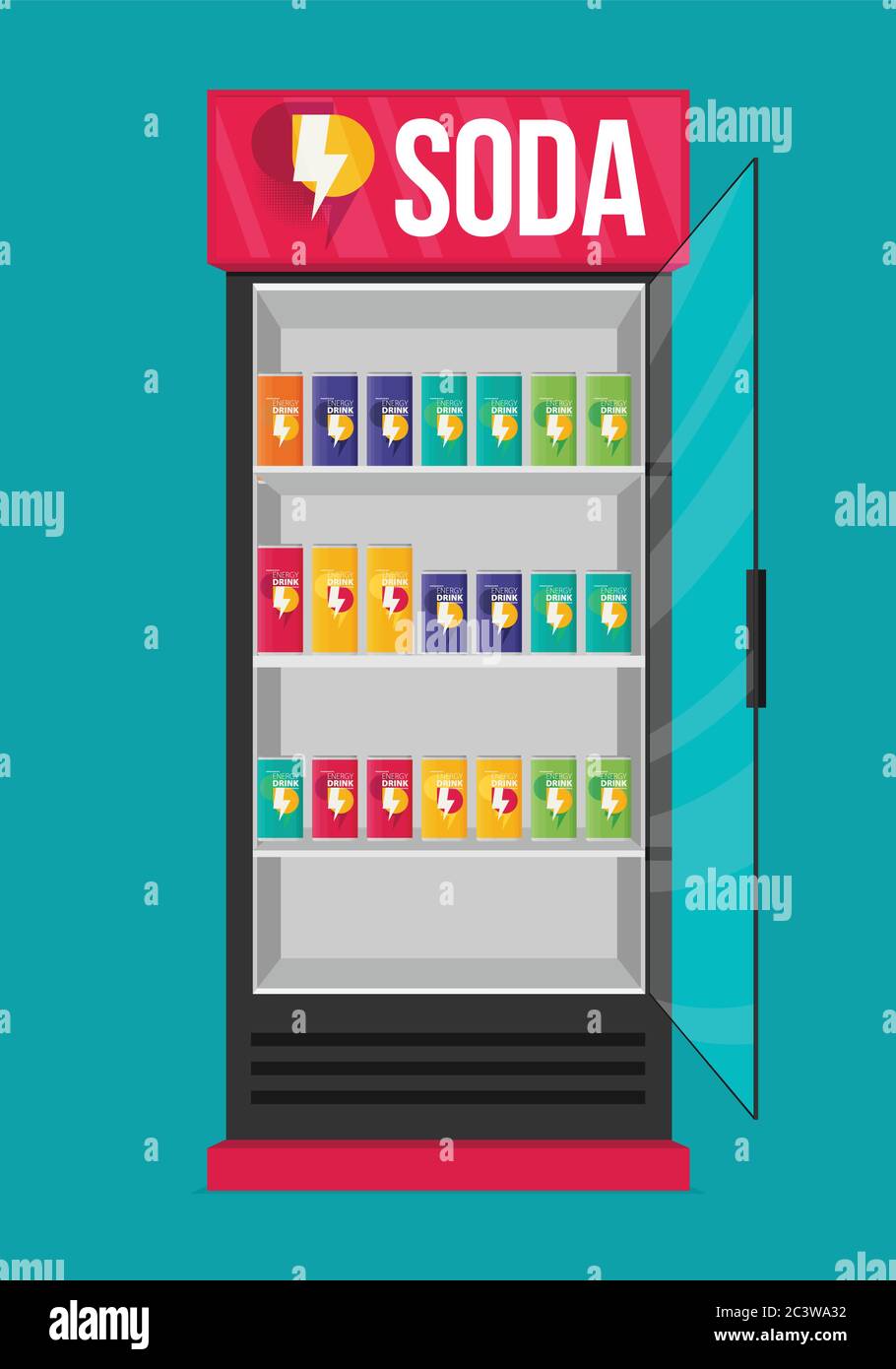 Fridge Drink with drinks in cans flat vector Stock Vector