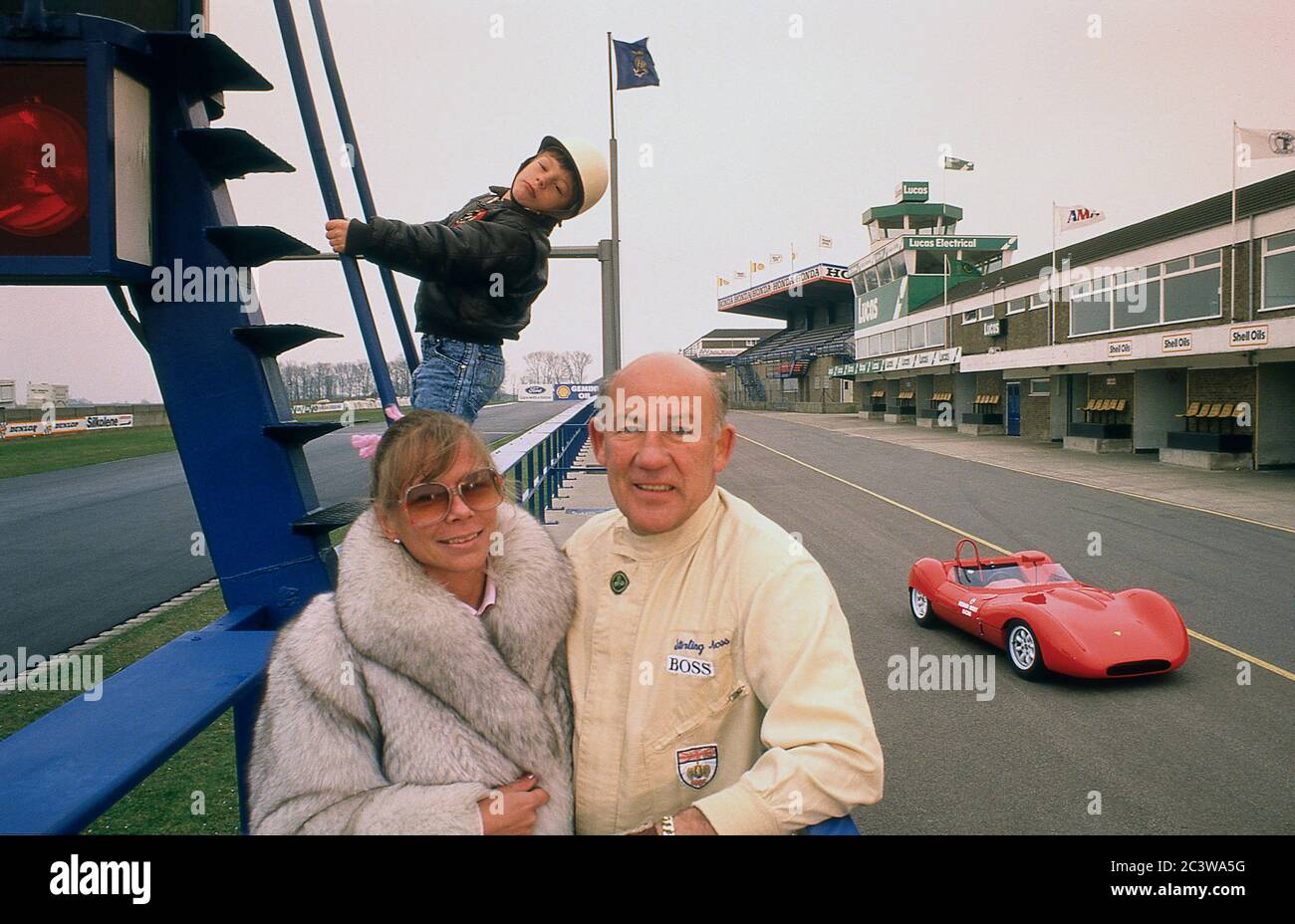 Sir Stirling Moss and family testing his 1962 Widi sports racing car at