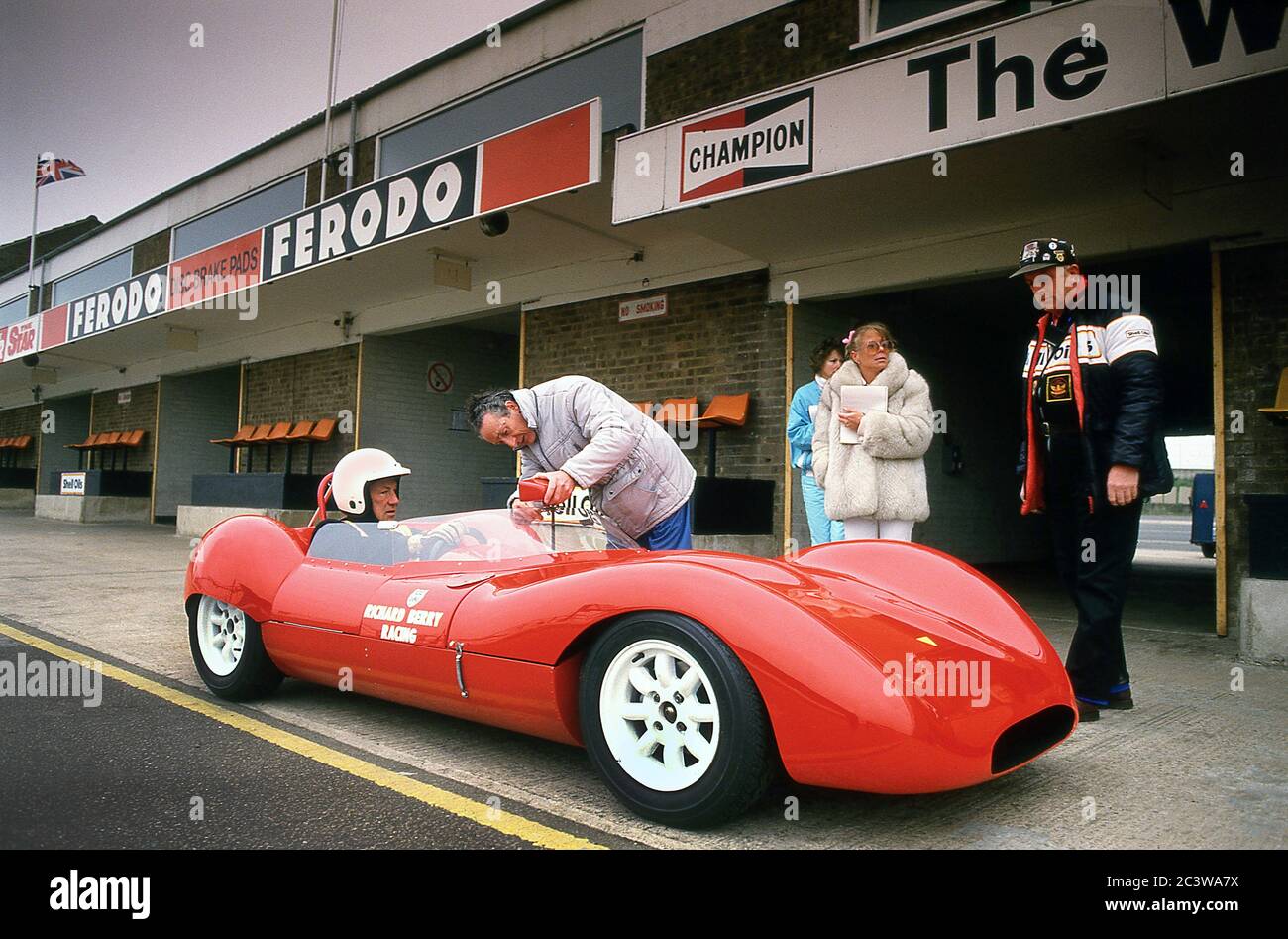 Sir Stirling Moss and family testing his 1962 Widi sports racing car at