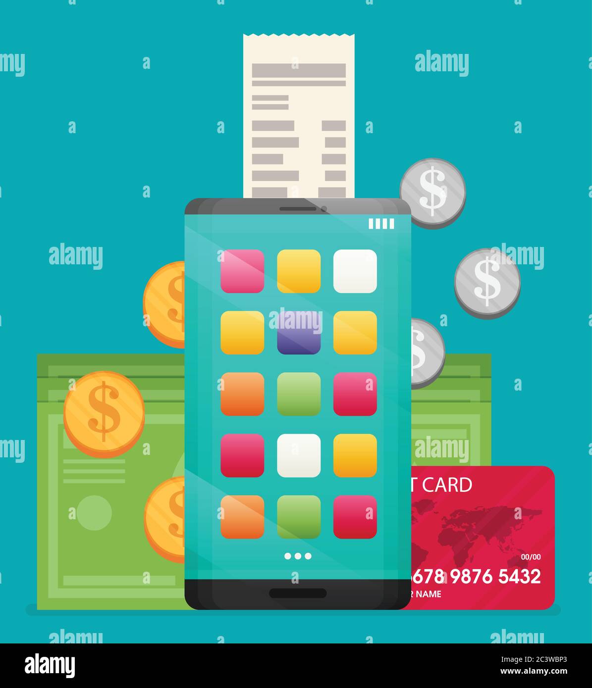 Flat design vector colored illustration concept for mobile banking and ...