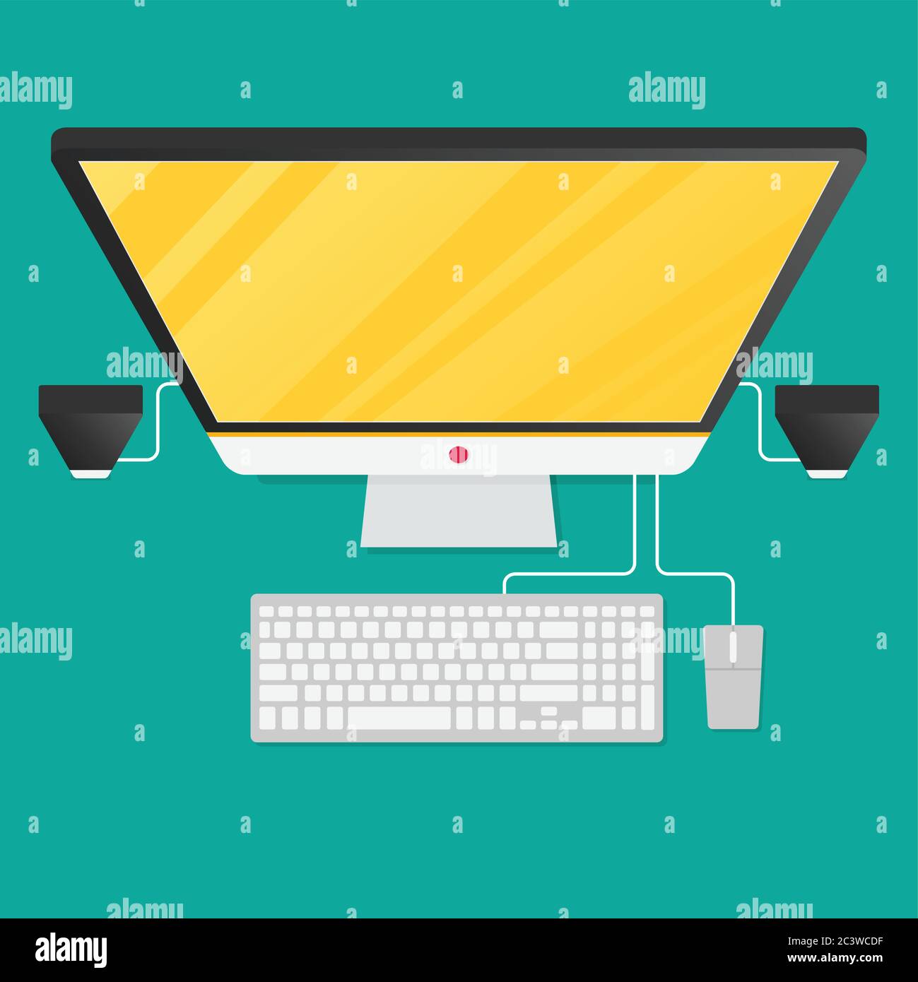 Desktop personal computer isolated on background. Top view. Stock Vector