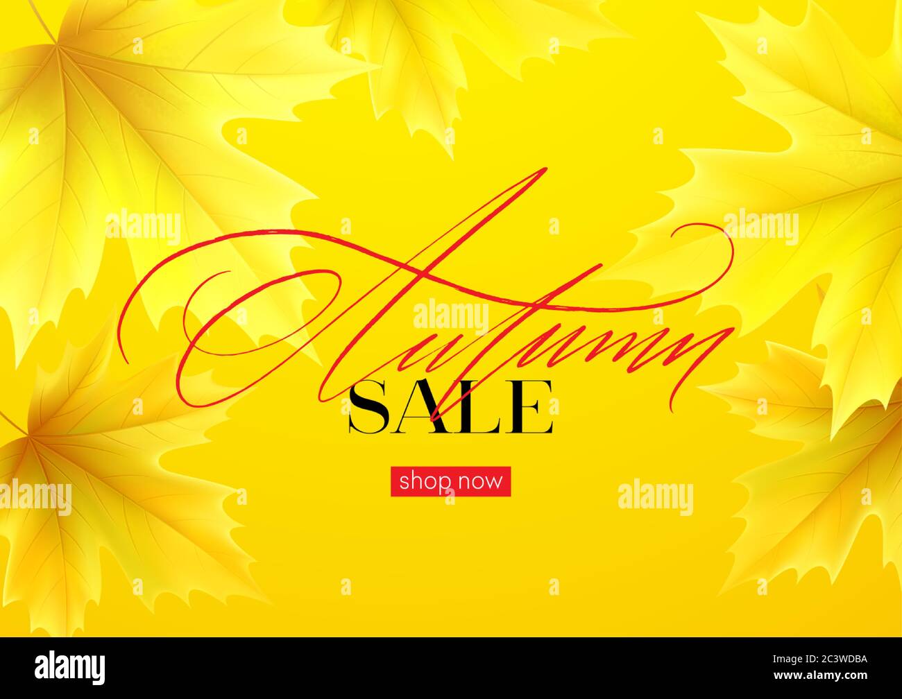 Hello Autumn sale background with realistic yellow autumn leaves. Vector illustration Stock Vector