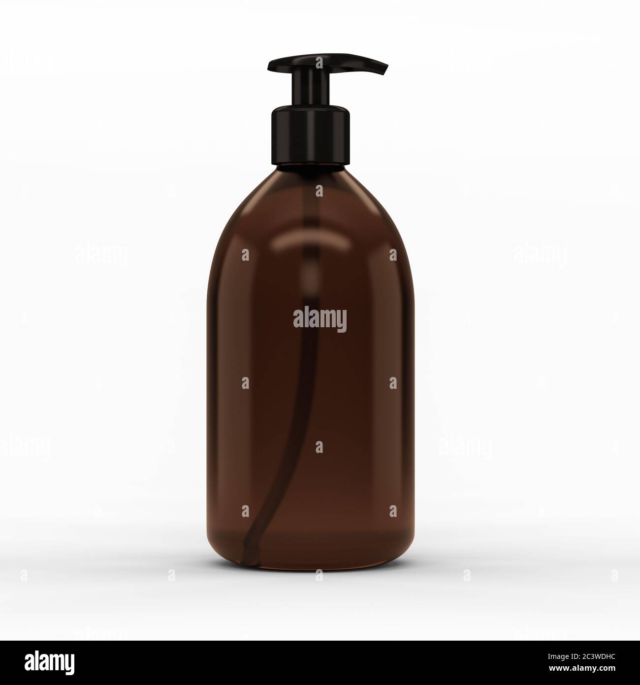 A brown transparent plastic bottle with a dispenser for cosmetics ...