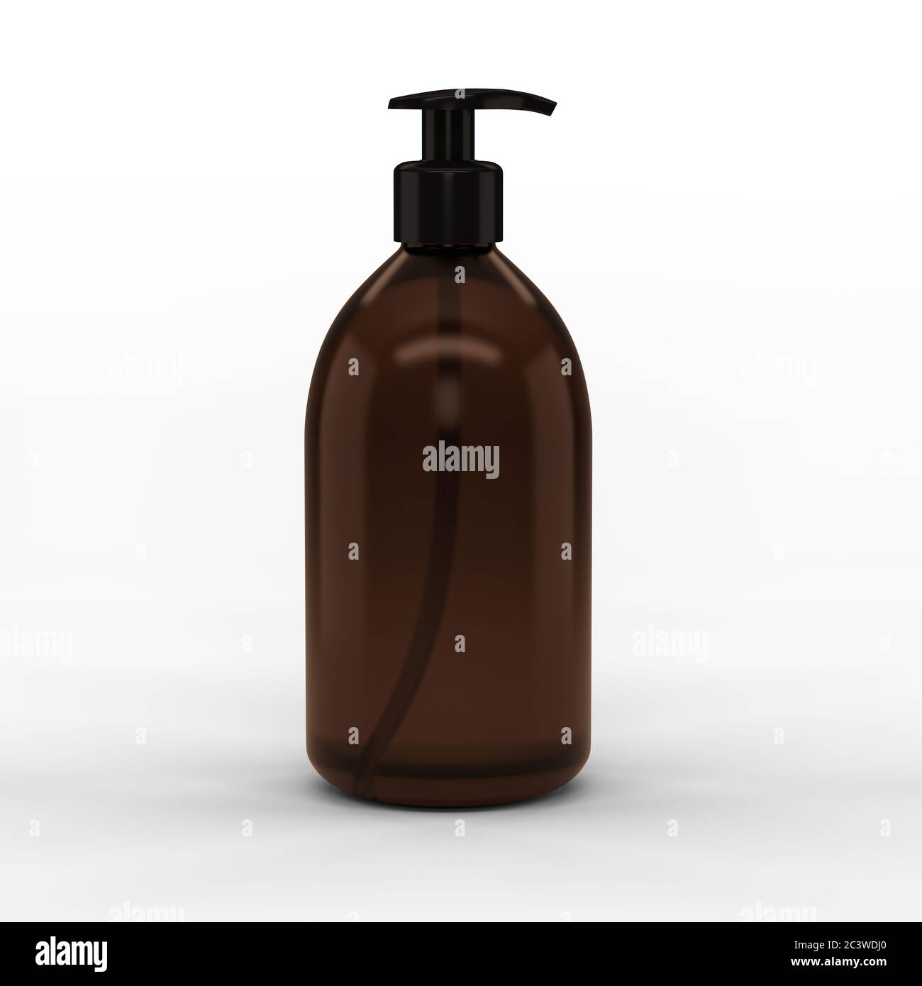 A brown transparent plastic bottle with a dispenser for cosmetics ...