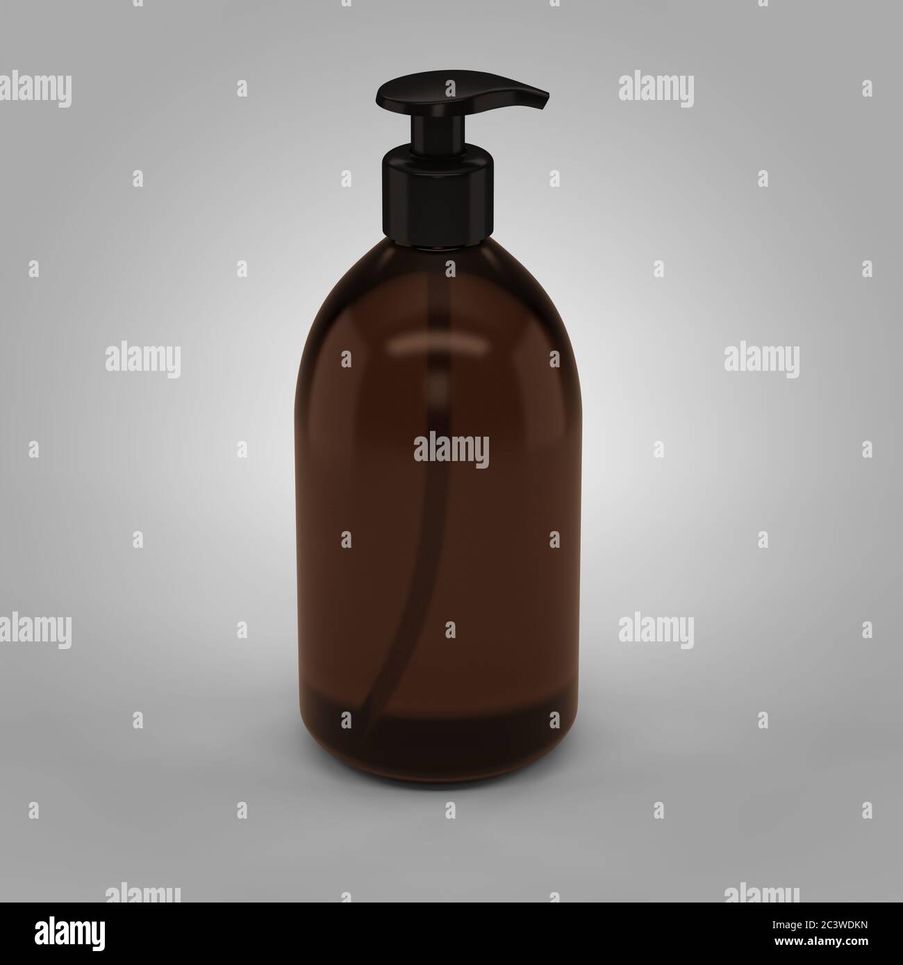 A brown transparent plastic bottle with a dispenser for cosmetics ...