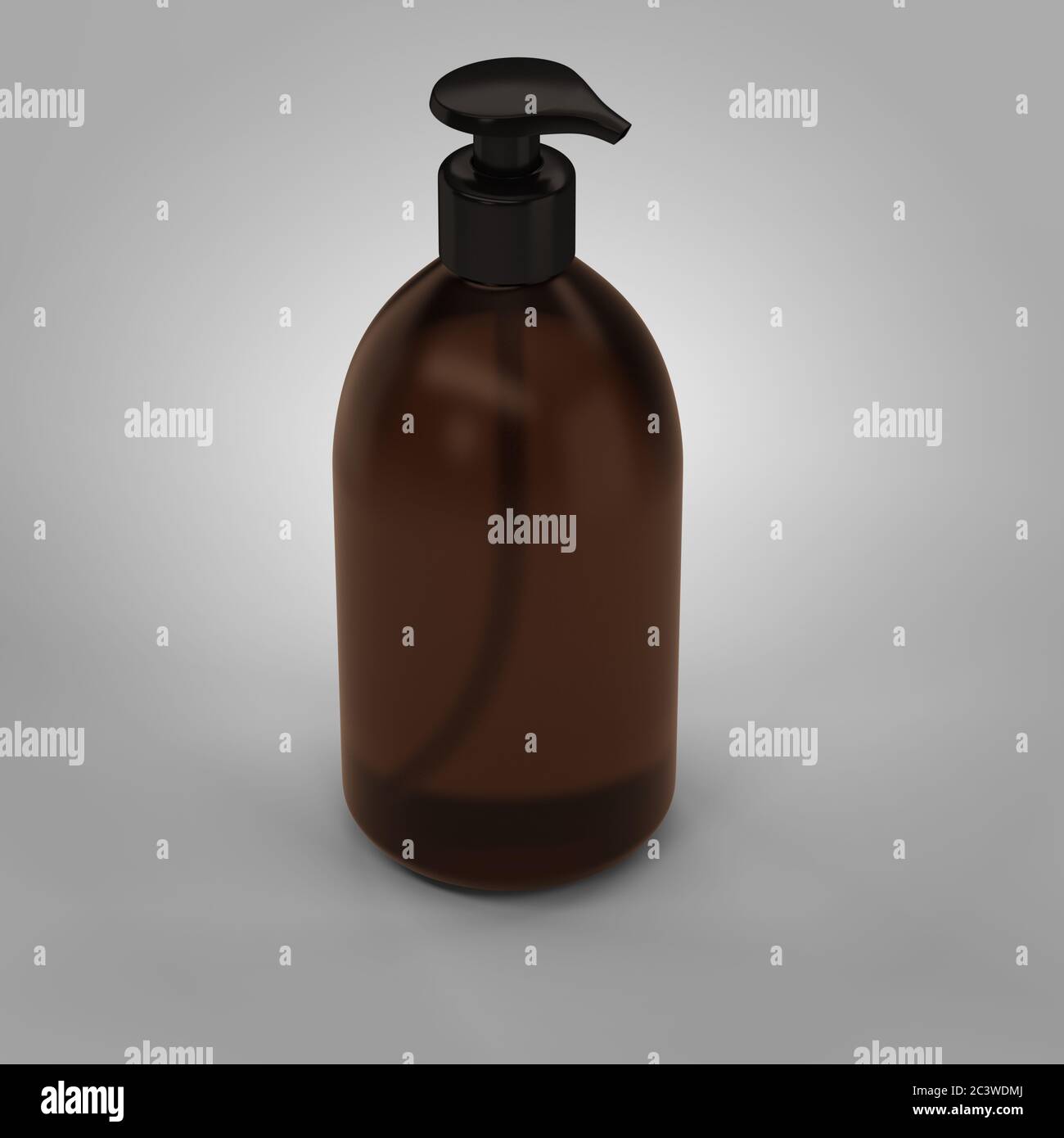 A brown transparent plastic bottle with a dispenser for cosmetics ...