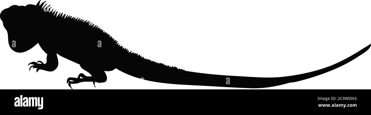 isolated black silhouette of iguana Stock Vector