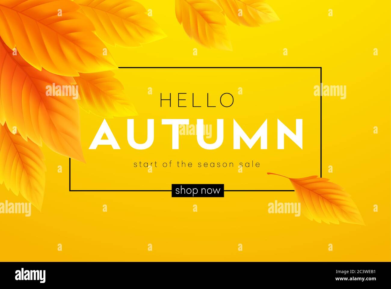 Hello Autumn sale background with realistic yellow autumn leaves. Vector illustration Stock Vector