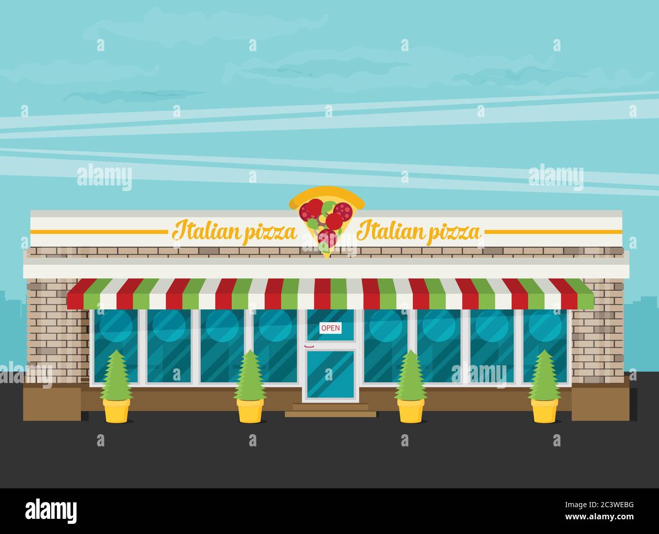 Facade of pizzeria flat vector. Stock Vector