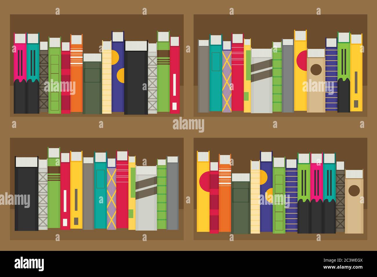 Flat bookshelf. Vector illustration. Modern design Stock Vector