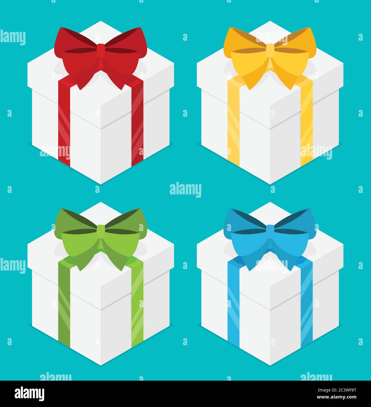 Vector illustration present boxes set with ribbons isometric Stock Vector
