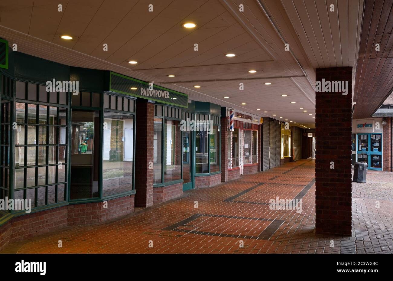The Ladygate Centre shopping area is accessed from the High Street, Wickford, Essex. Stock Photo