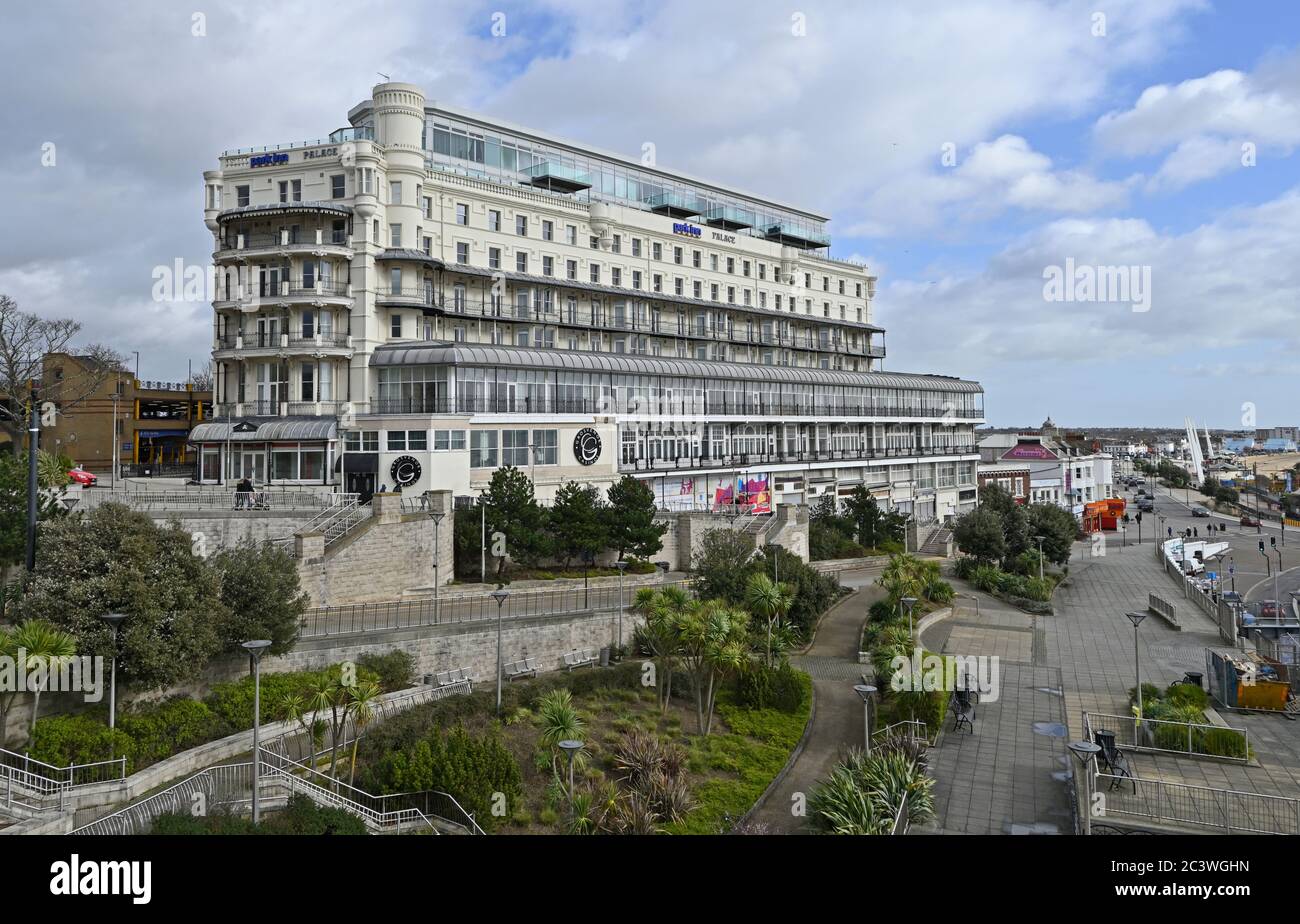 The Park Inn Palace Hotel at Southend on Sea, Essex was built as the Metropole Hotel. Was Queen Mary Hospital WWI. Visited by Princess Louise 1915. Stock Photo