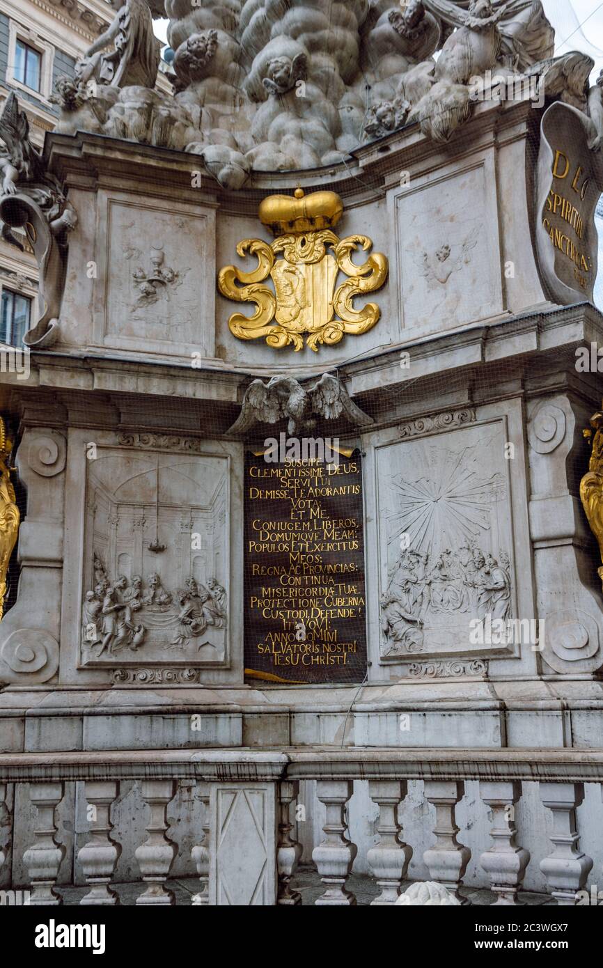 Detail of Plague Column on the Graben in Vienna. Monument commemorating the 1679 bubonic plague pandemic. Stock Photo