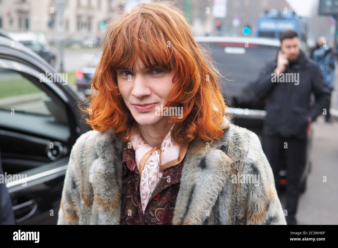 Milan, Italy, 14 January 2020: Fashion blogger street style outfit after Gucci fashion show during Milano fashion week 2020 Stock Photo