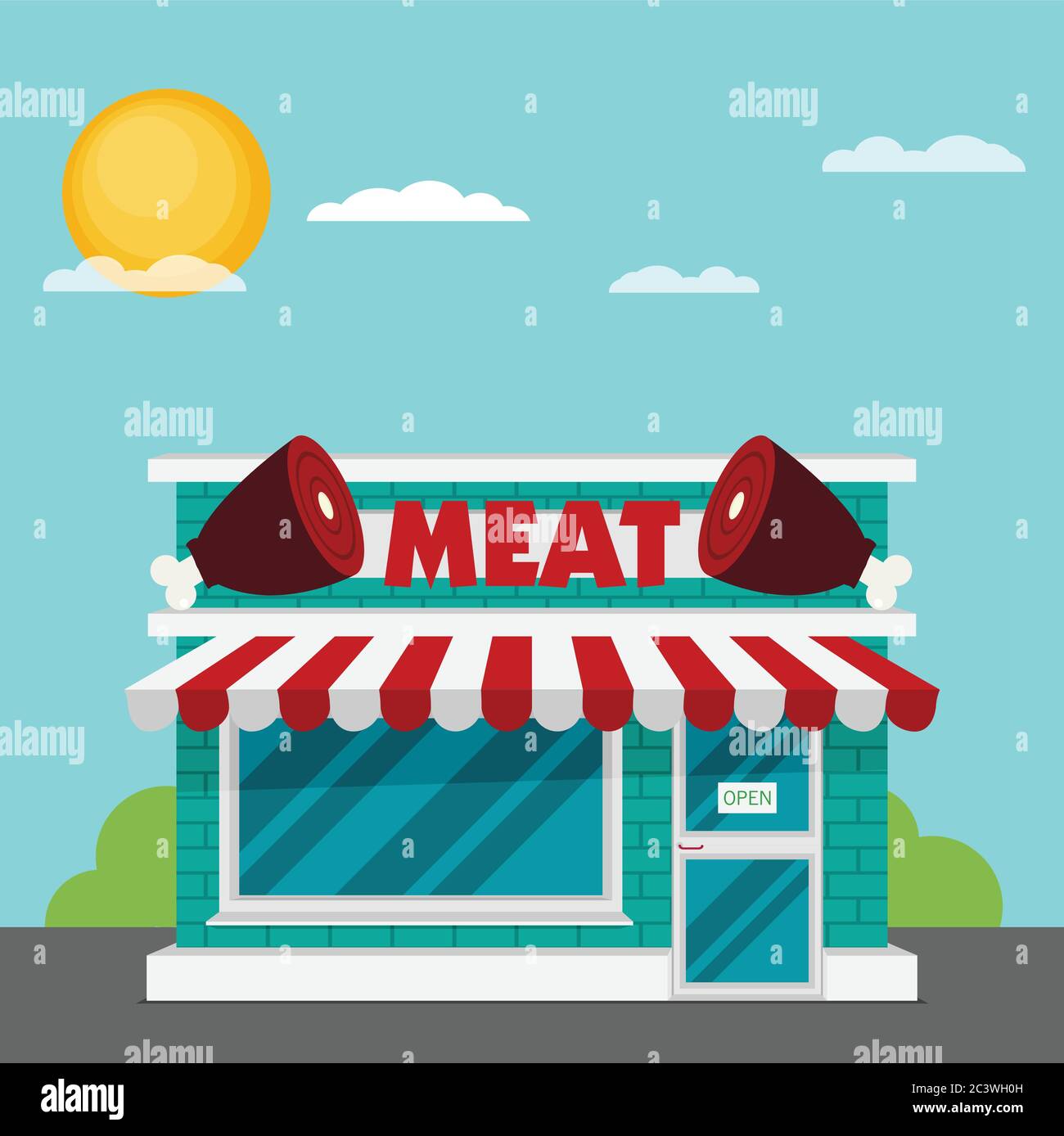 Facade of meat shop flat vector. Stock Vector