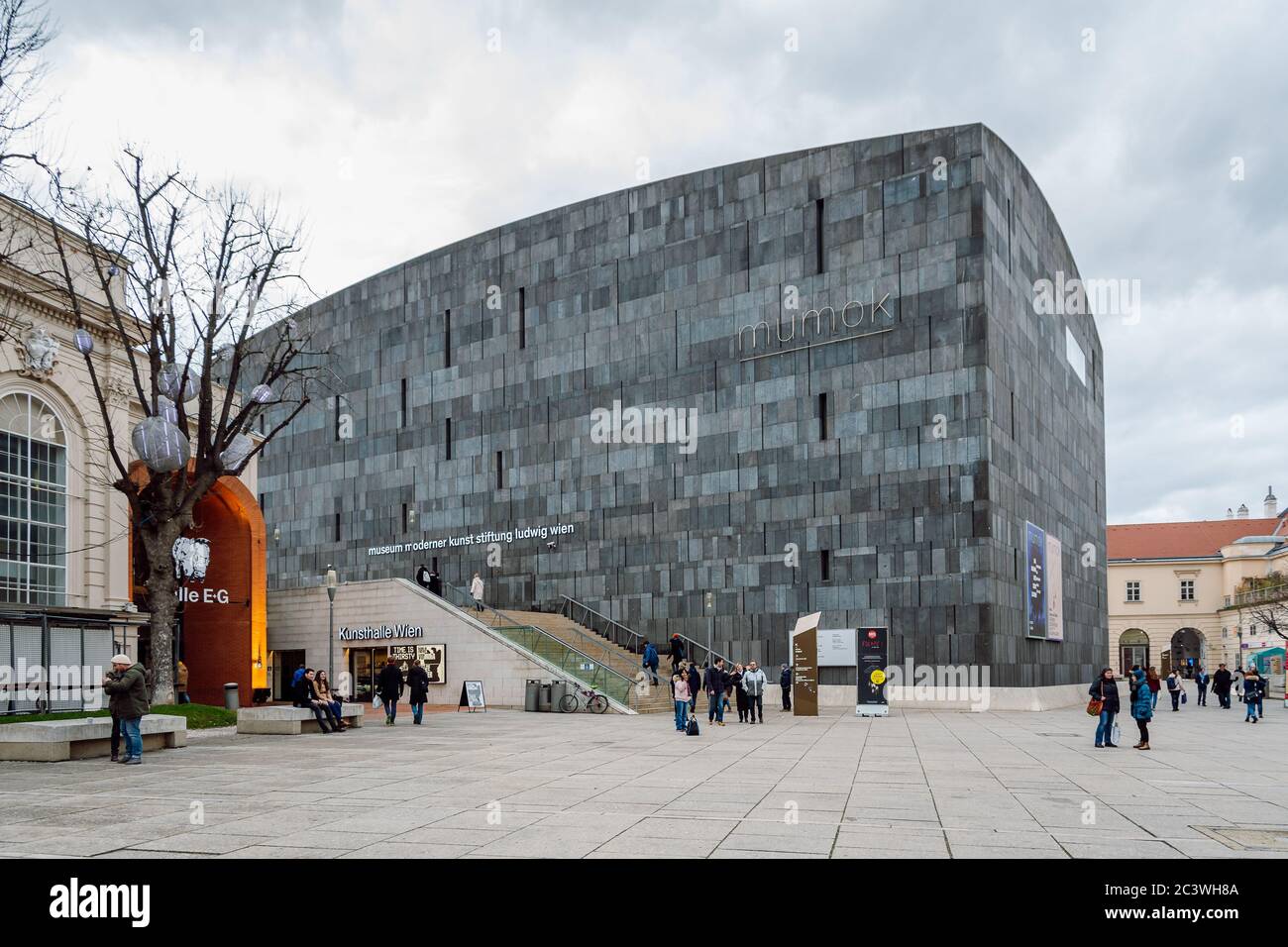 The MUMOK is the largest museum in Central Europe for art since modernism. The mumok is a place for lively discussion around contemporary art, Vienna. Stock Photo