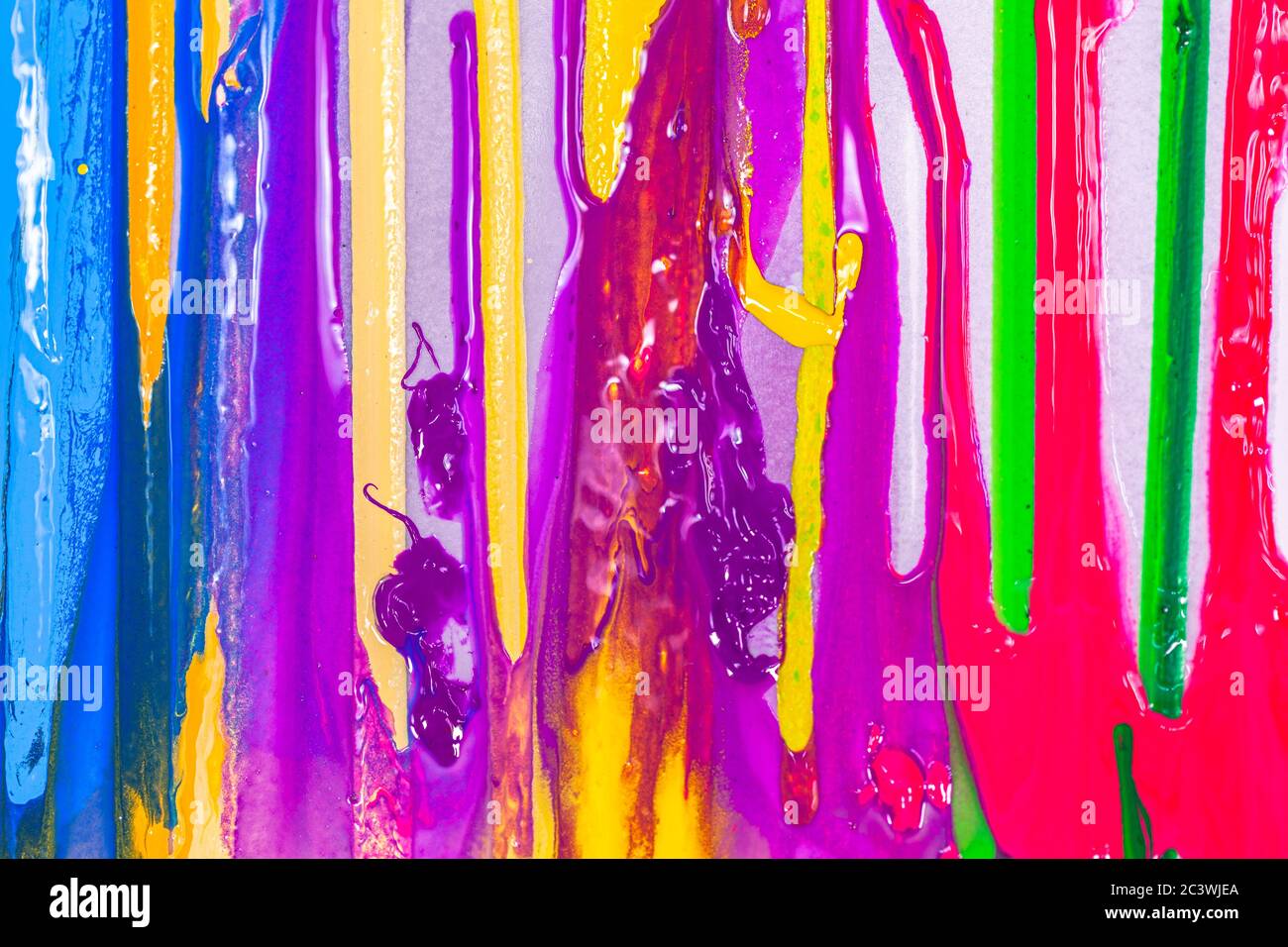 colorful of screen printing ink are dripping on white background Stock