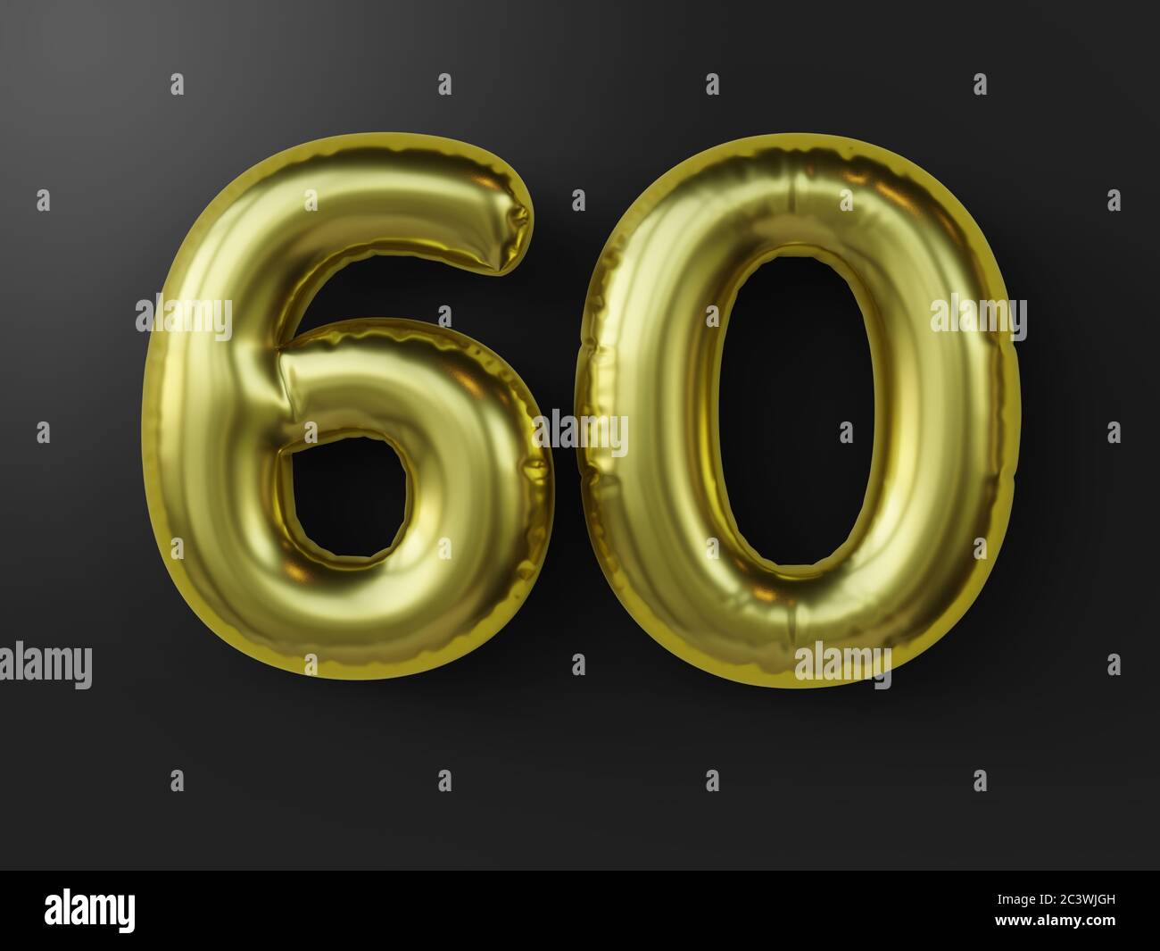 Golden balloon in shape of number 60  isolated. 3d illustration. Stock Photo